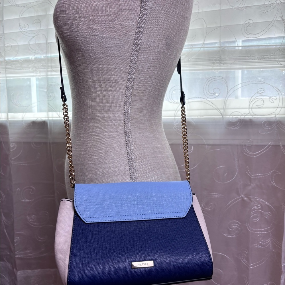 Aldo Rotella Crossbody Bag, Navy, Blue, Cream, with Gold Tone Hardware - Picture 4 of 14